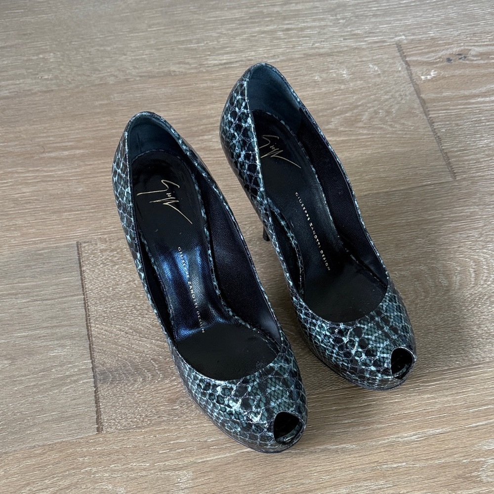 Giuseppe Zanotti Snakeskin Peep Toe Heels